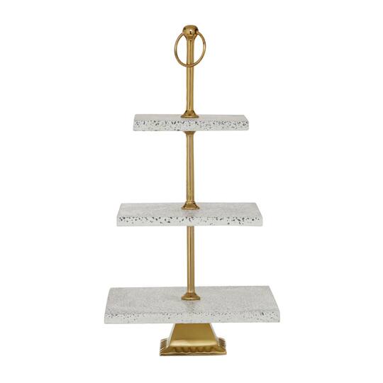White Marble & Aluminum 3 Tier Tray Stand